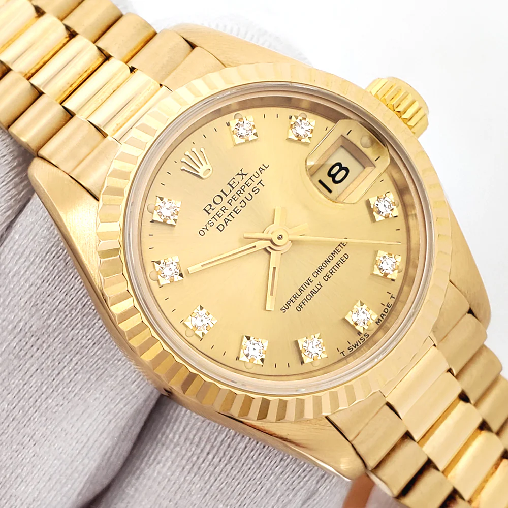 Rolex President Datejust Factory Champagne Diamond Dial Yellow Gold Ladies 26mm Watch 69178 Box/Apr - Image 2