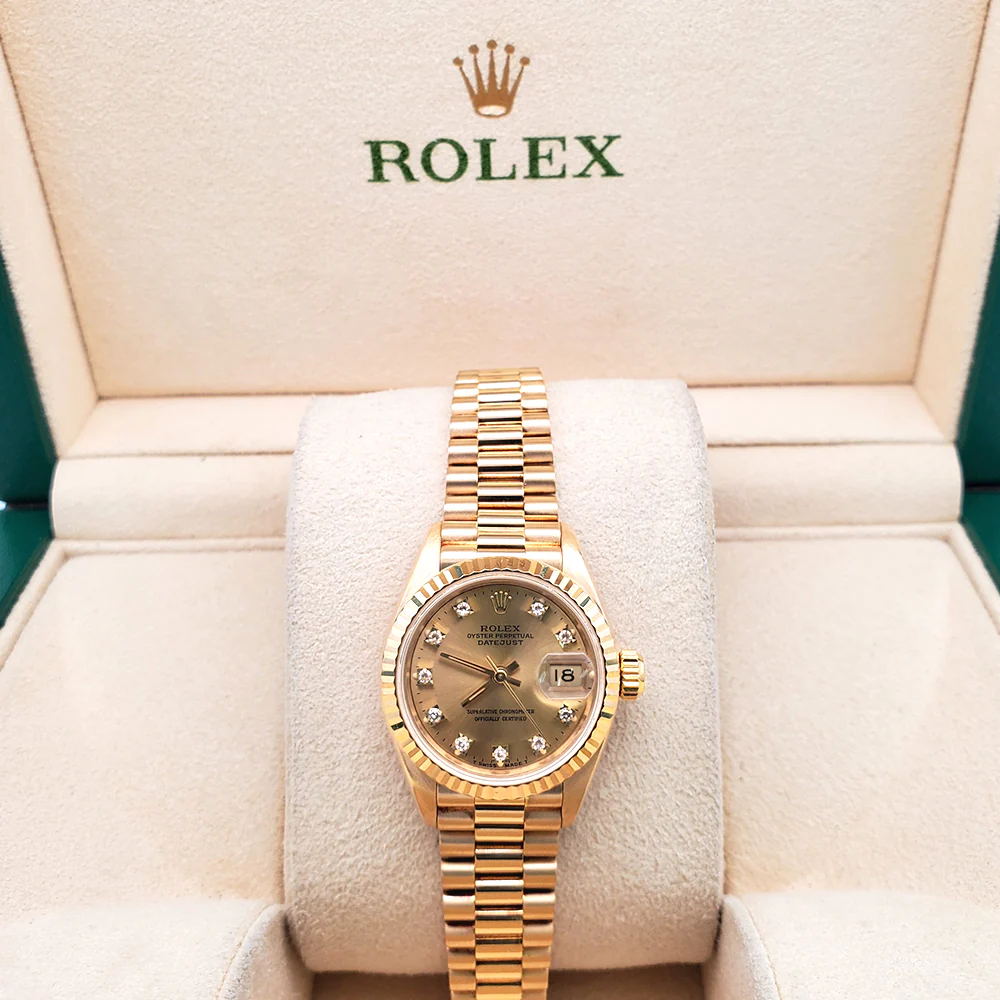 Rolex President Datejust Factory Champagne Diamond Dial Yellow Gold Ladies 26mm Watch 69178 Box/Apr - Image 3