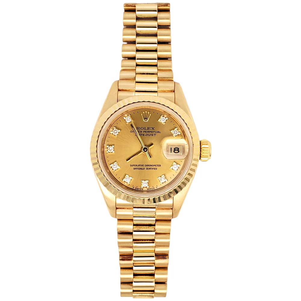 Rolex President Datejust Factory Champagne Diamond Dial Yellow Gold Ladies 26mm Watch 69178 Box/Apr - Image 4