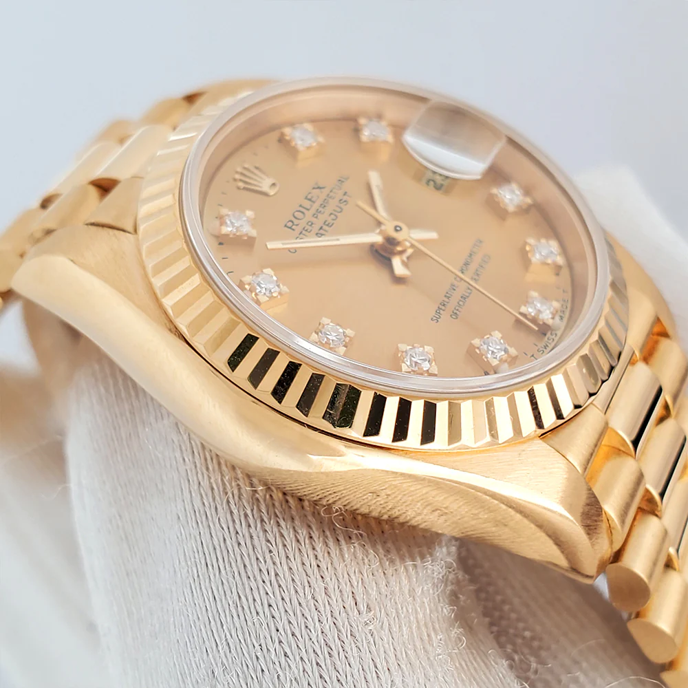 Rolex President Ladies 26mm Factory Champagne Diamond Dial Yellow Gold Watch 69178 Box Papers - Image 3