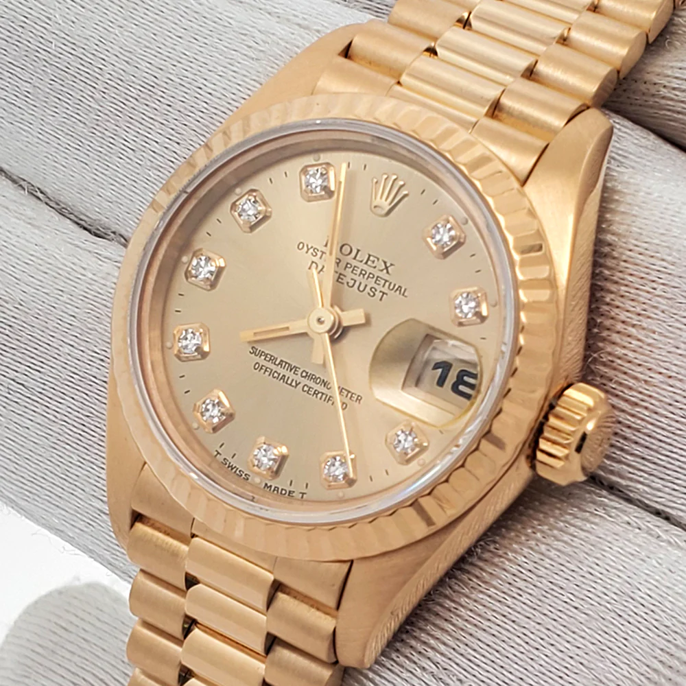 Rolex President Ladies 26mm Factory Champagne Diamond Dial Yellow Gold Watch 69178 Box Papers - Image 2
