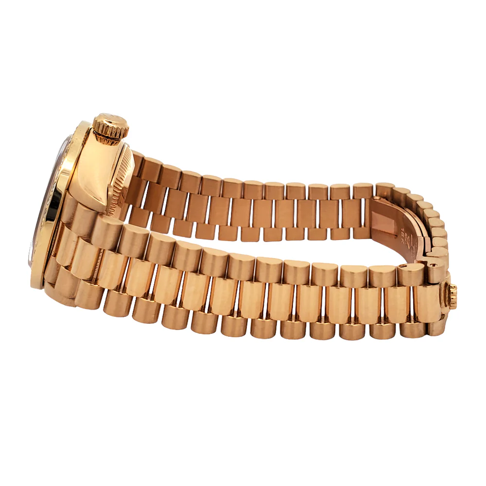 Rolex President Ladies 26mm Factory Diamond MOP Dial Yellow Gold Watch Custom Diamond Bezel 69178 - Image 4