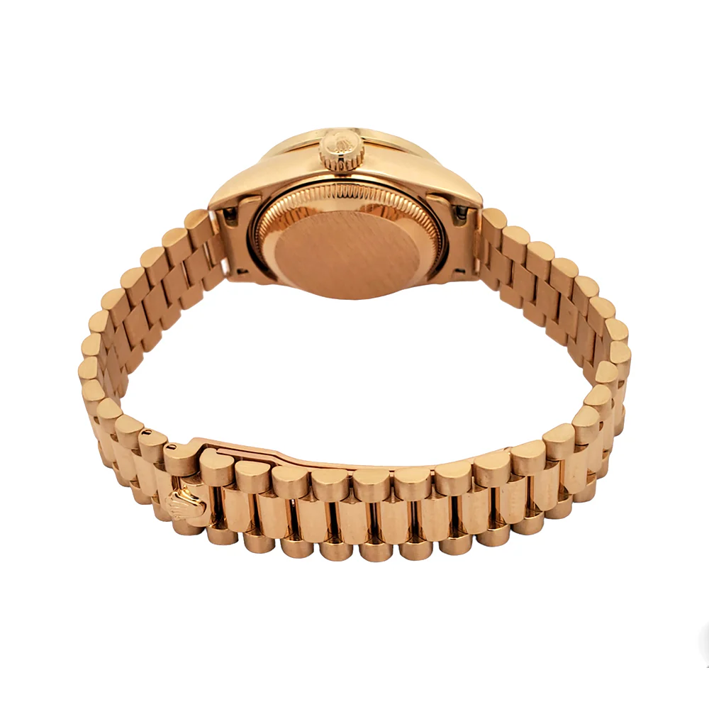 Rolex President Ladies 26mm Factory Diamond MOP Dial Yellow Gold Watch Custom Diamond Bezel 69178 - Image 5