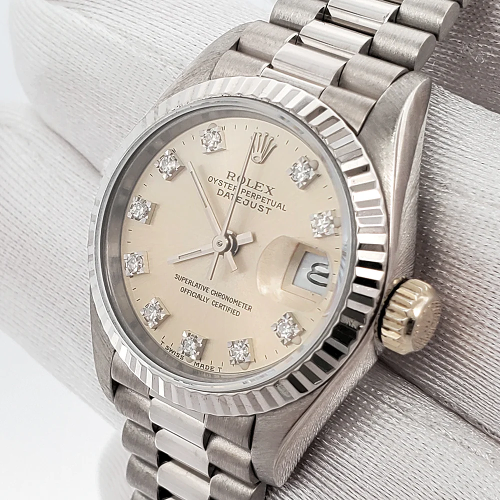 Rolex President Ladies 26mm Factory Silver Diamond Dial White Gold Watch 69179 - Image 2