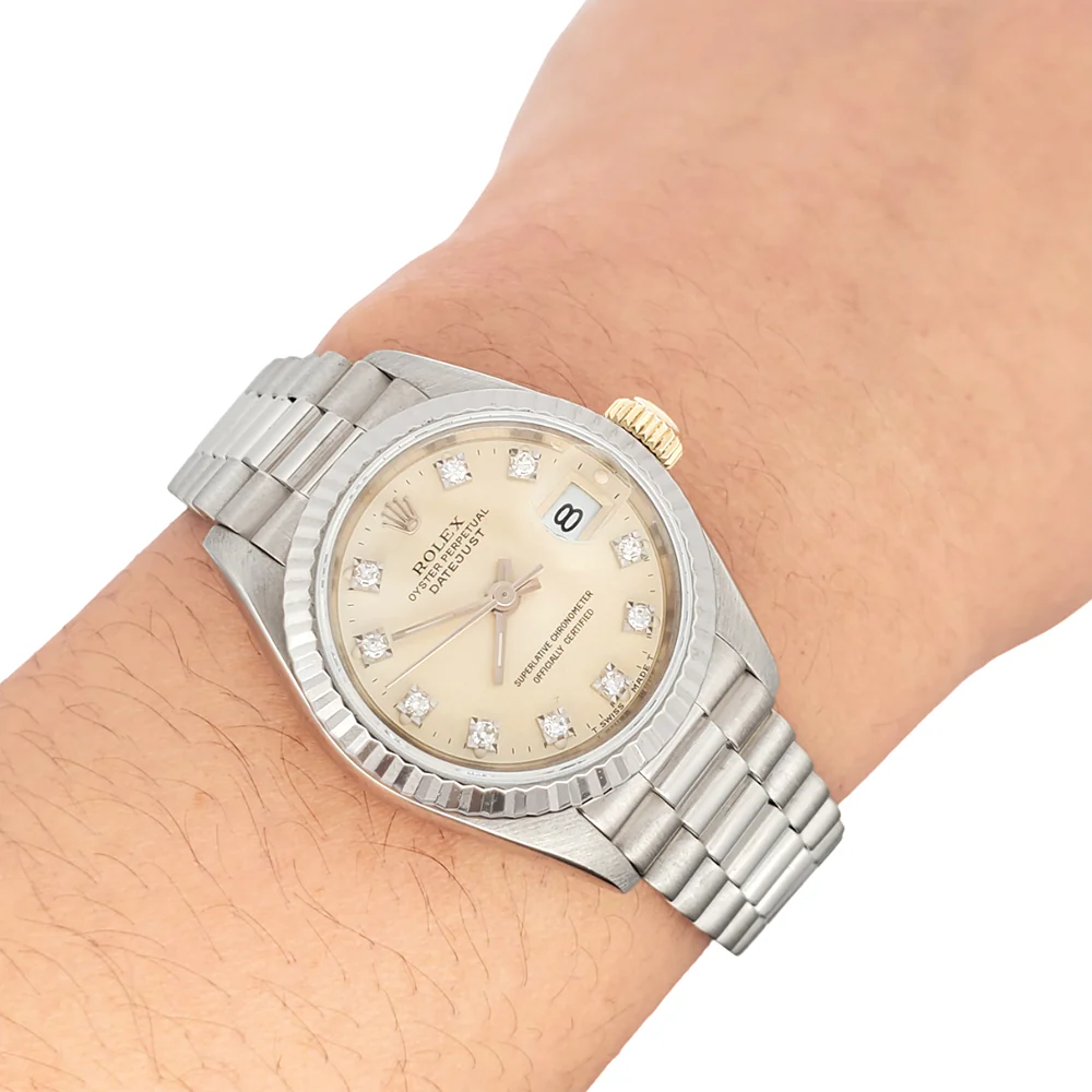 Rolex President Ladies 26mm Factory Silver Diamond Dial White Gold Watch 69179 - Image 3