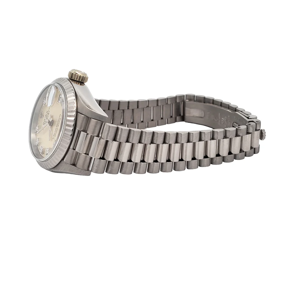 Rolex President Ladies 26mm Factory Silver Diamond Dial White Gold Watch 69179 - Image 4