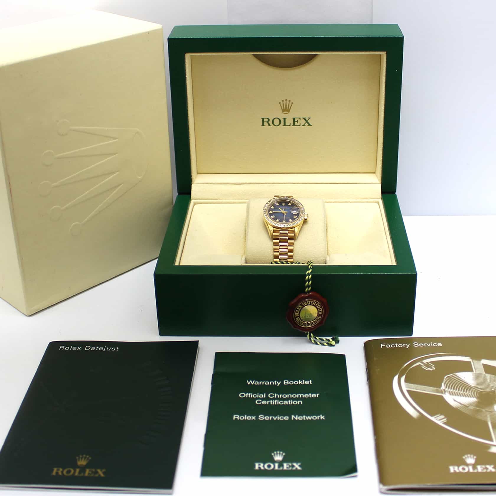 Rolex President Ladies Blue Diamond Dial 18K Yellow Gold 26MM Automatic Watch w/Diamond Bezel 69178 - Image 3