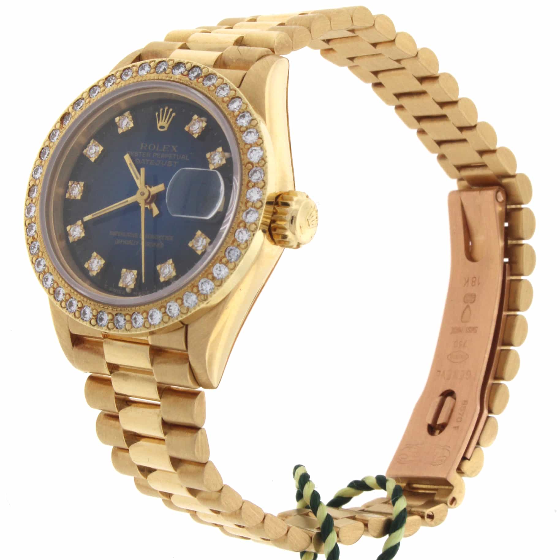 Rolex President Ladies Blue Diamond Dial 18K Yellow Gold 26MM Automatic Watch w/Diamond Bezel 69178 - Image 4