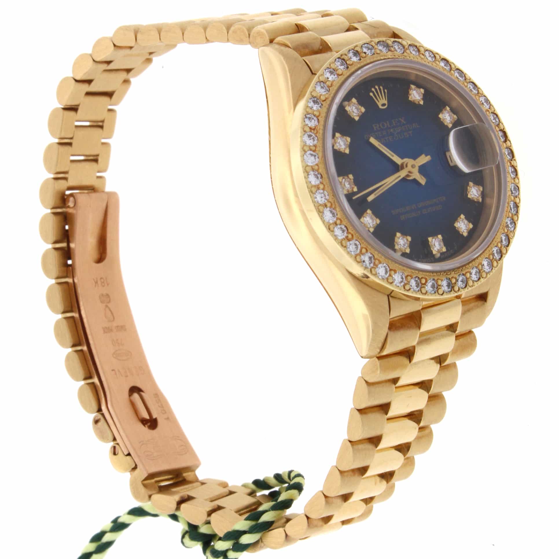 Rolex President Ladies Blue Diamond Dial 18K Yellow Gold 26MM Automatic Watch w/Diamond Bezel 69178 - Image 5