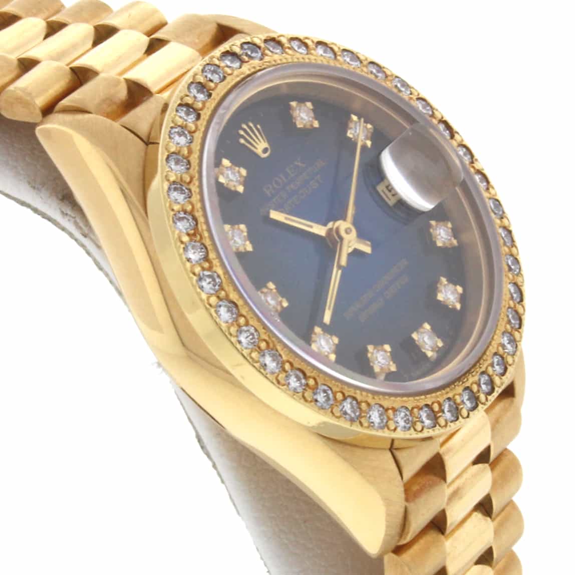 Rolex President Ladies Blue Diamond Dial 18K Yellow Gold 26MM Automatic Watch w/Diamond Bezel 69178 - Image 7