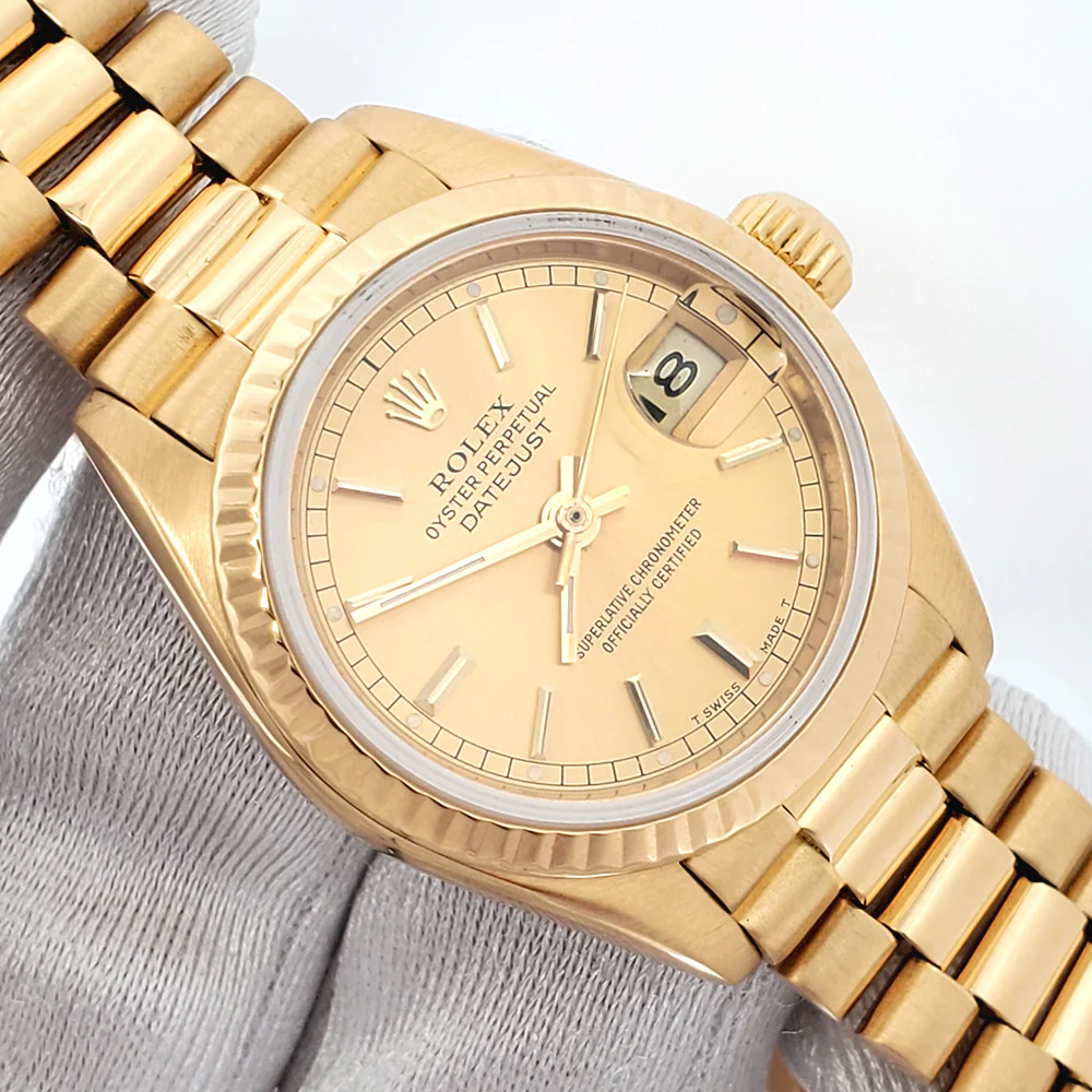 Rolex President Ladies Champagne Index Yellow Gold 26mm Watch 69178 Box Papers - Image 2