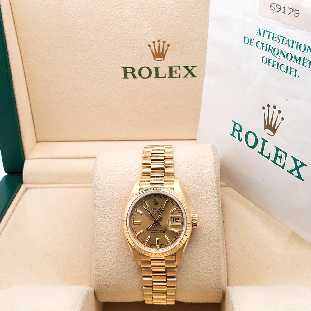 Rolex President Ladies Champagne Index Yellow Gold 26mm Watch 69178 Box Papers - Image 4
