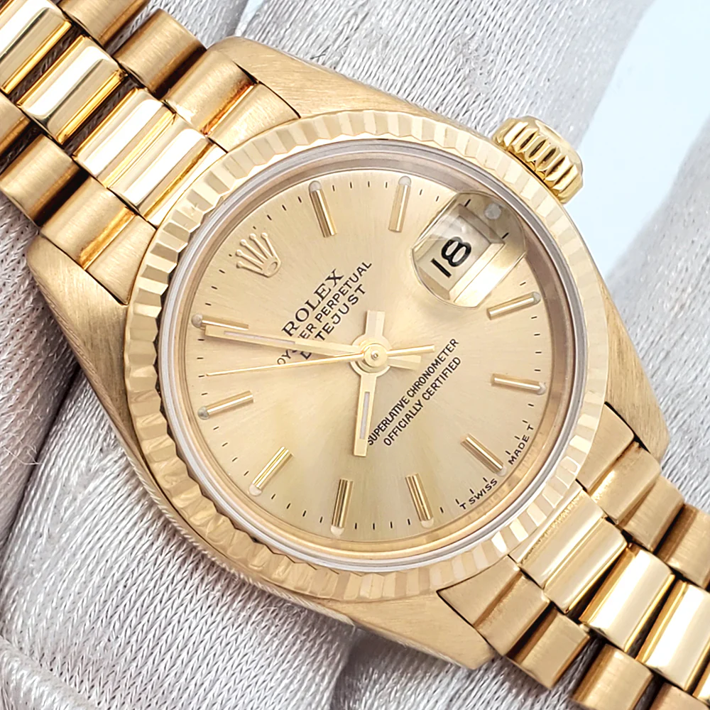 Rolex President Ladies Champagne Index Yellow Gold 26mm Watch 69178 Papers - Image 2