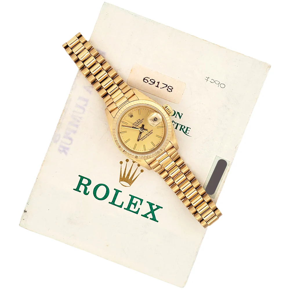 Rolex President Ladies Champagne Index Yellow Gold 26mm Watch 69178 Papers - Image 3