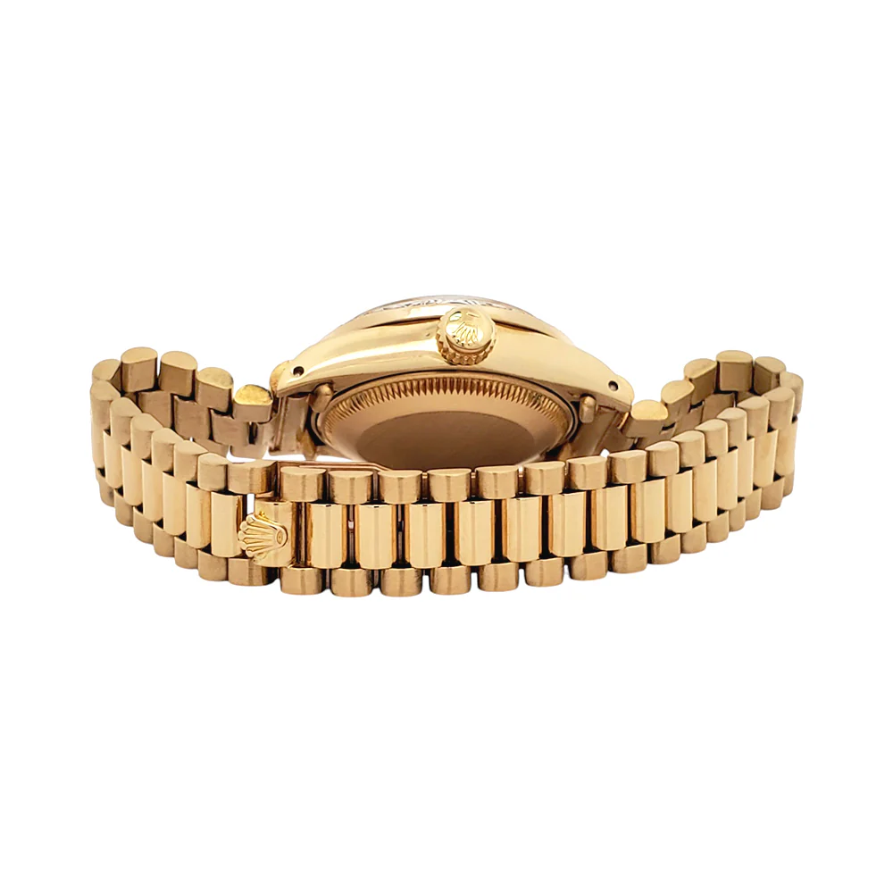 Rolex President Ladies Champagne Index Yellow Gold 26mm Watch Custom Diamond Bezel 6917 - Image 6