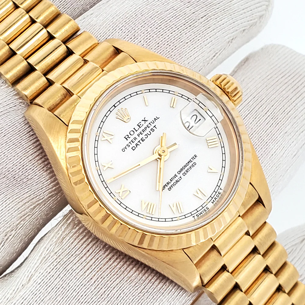 Rolex President Ladies Datejust 26mm White Roman Yellow Gold Watch 69178 - Image 2