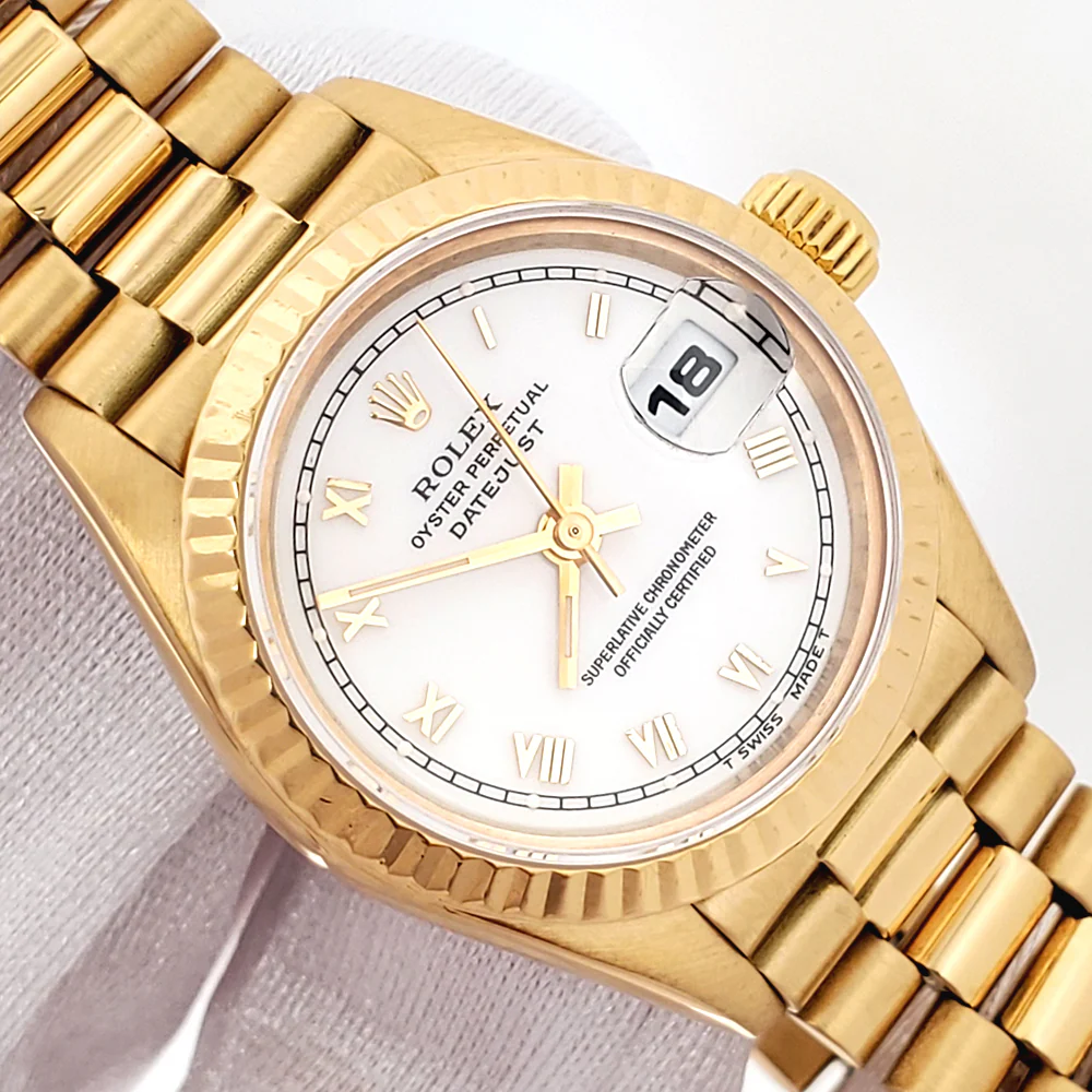 Rolex President Ladies Datejust 26mm White Roman Yellow Gold Watch 69178 - Image 2