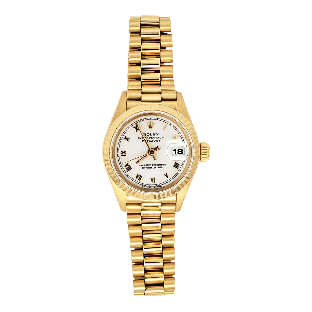 Rolex President Ladies Datejust 26mm White Roman Yellow Gold Watch 69178 - Image 3