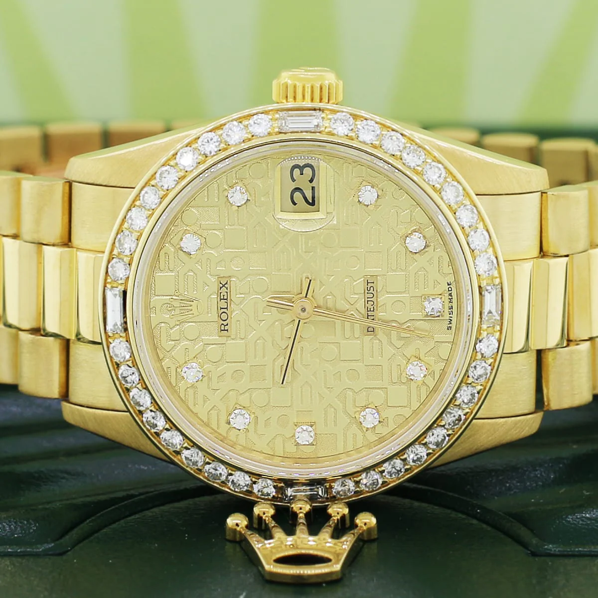 Rolex President Midsize 18K Gold Factory Jubilee Diamond Dial 31MM Automatic Watch 68278 w/Custom Bezel - Image 2