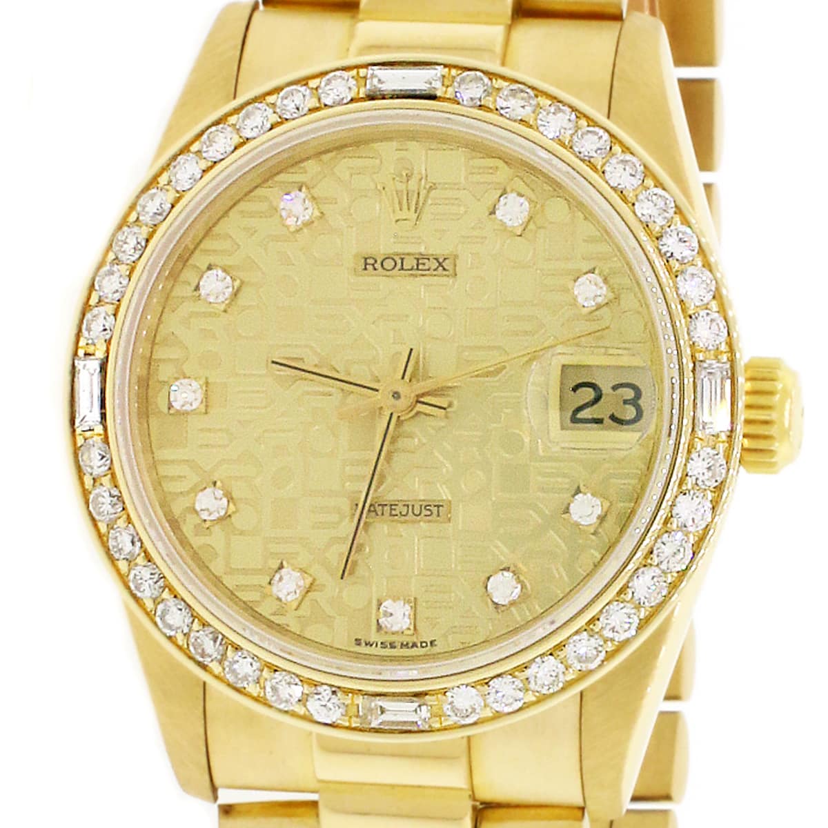 Rolex President Midsize 18K Gold Factory Jubilee Diamond Dial 31MM Automatic Watch 68278 w/Custom Bezel - Image 3