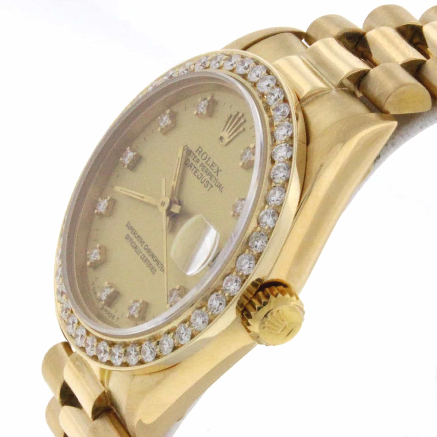Rolex President Midsize 18K Yellow Gold Diamond Dial 31MM Automatic Diamond Bezel Watch 68278 - Image 7