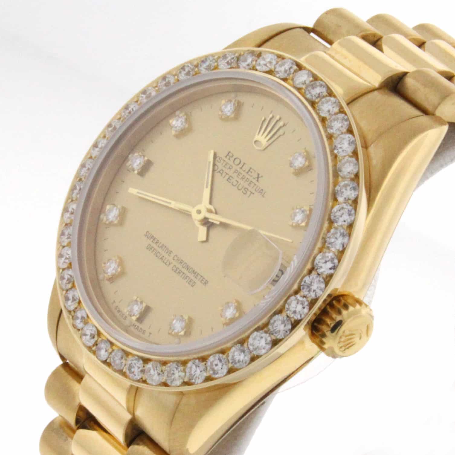 Rolex President Midsize 18K Yellow Gold Factory Diamond Dial 31MM Automatic Watch w/Diamond Bezel 68278 - Image 4
