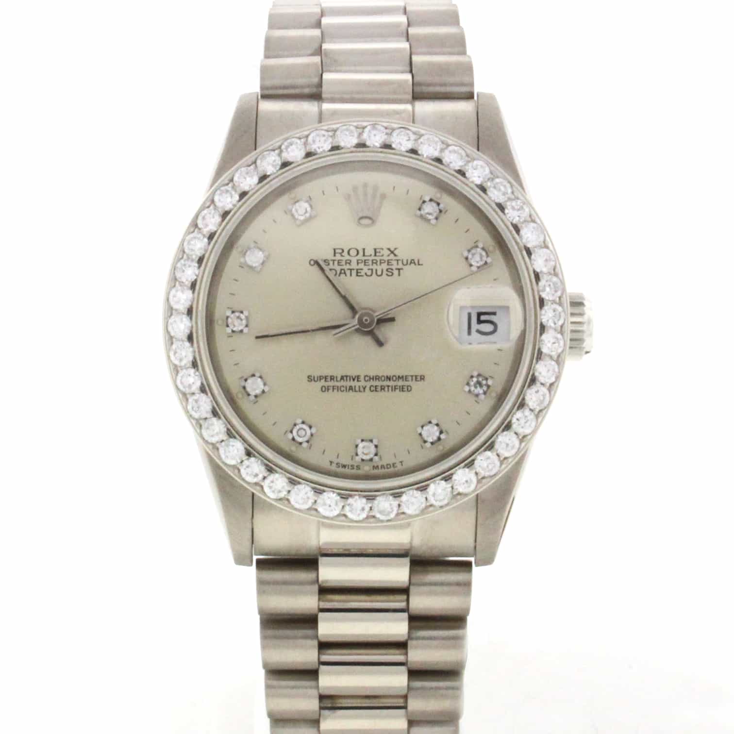 Rolex President Midsize Original Diamond Dial White Gold 31MM Automatic Watch 68279