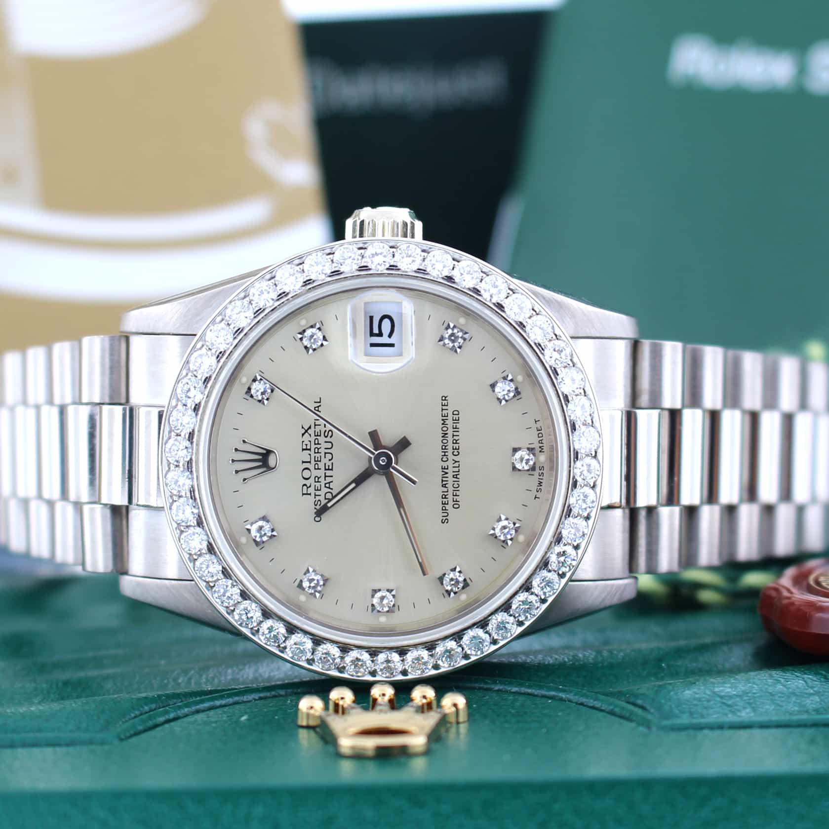 Rolex President Midsize Original Diamond Dial White Gold 31MM Automatic Watch 68279 - Image 2