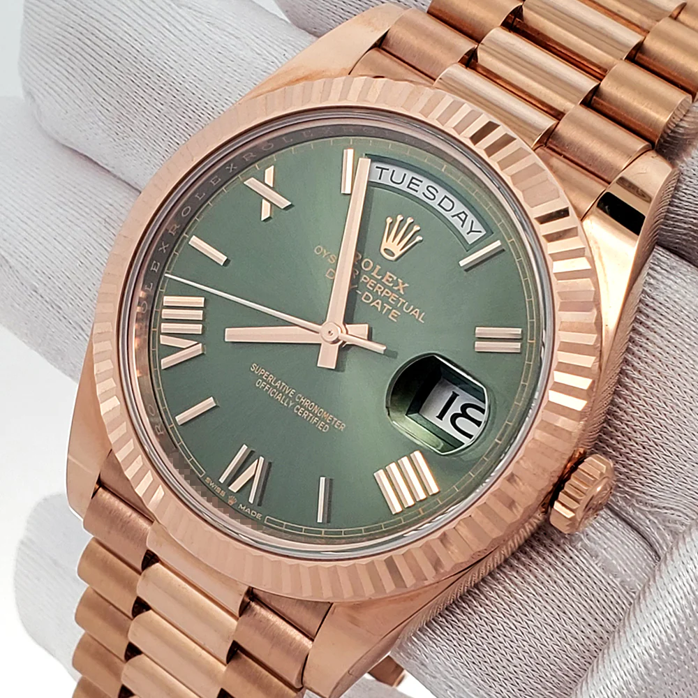 Rolex President Rose Gold Day-Date 40mm Olive Green Bevelled Roman Dial 228235 Watch Box Papers - Image 2