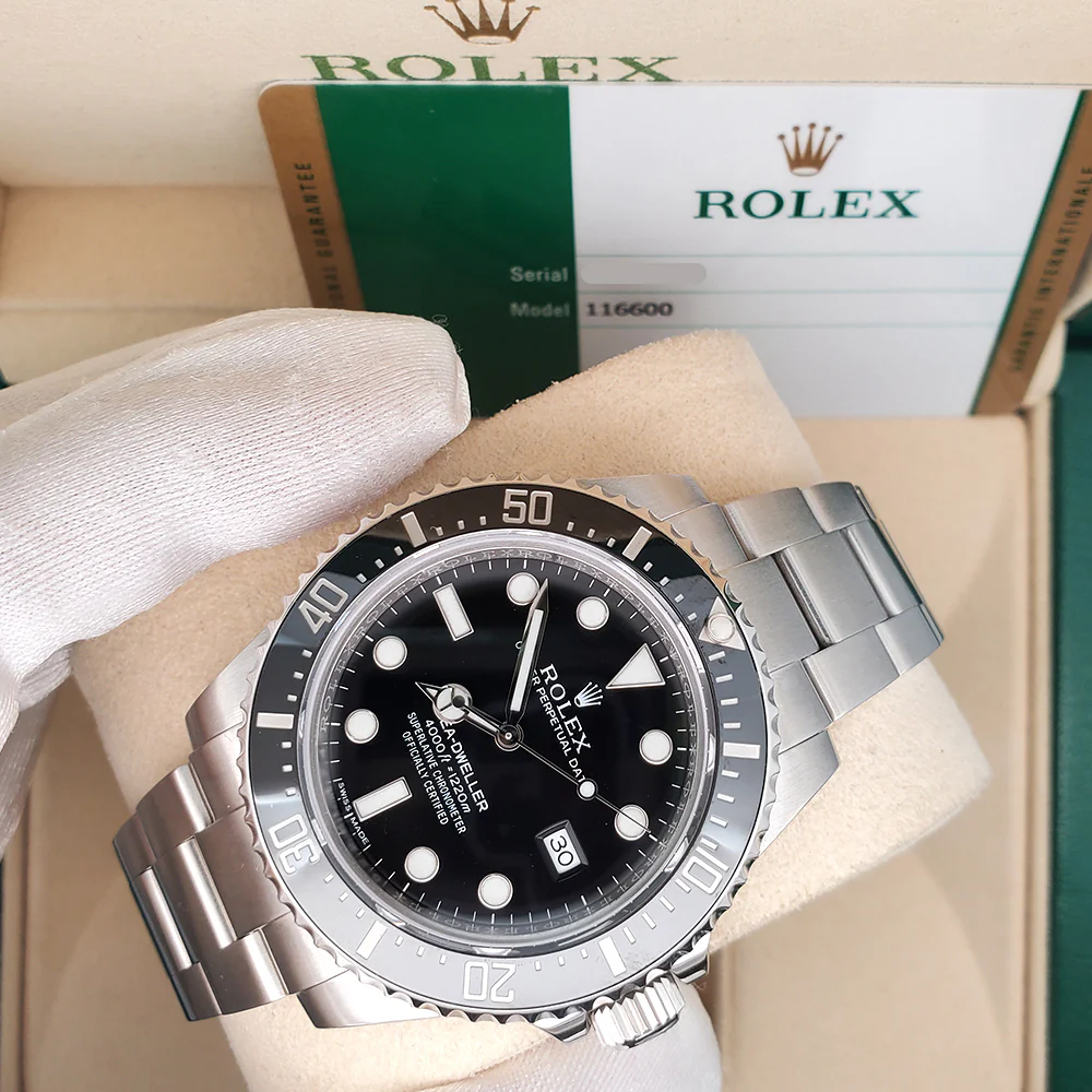 Rolex Sea-Dweller 40mm Black Ceramic Bezel Steel Watch 116600 Box Papers - Image 2