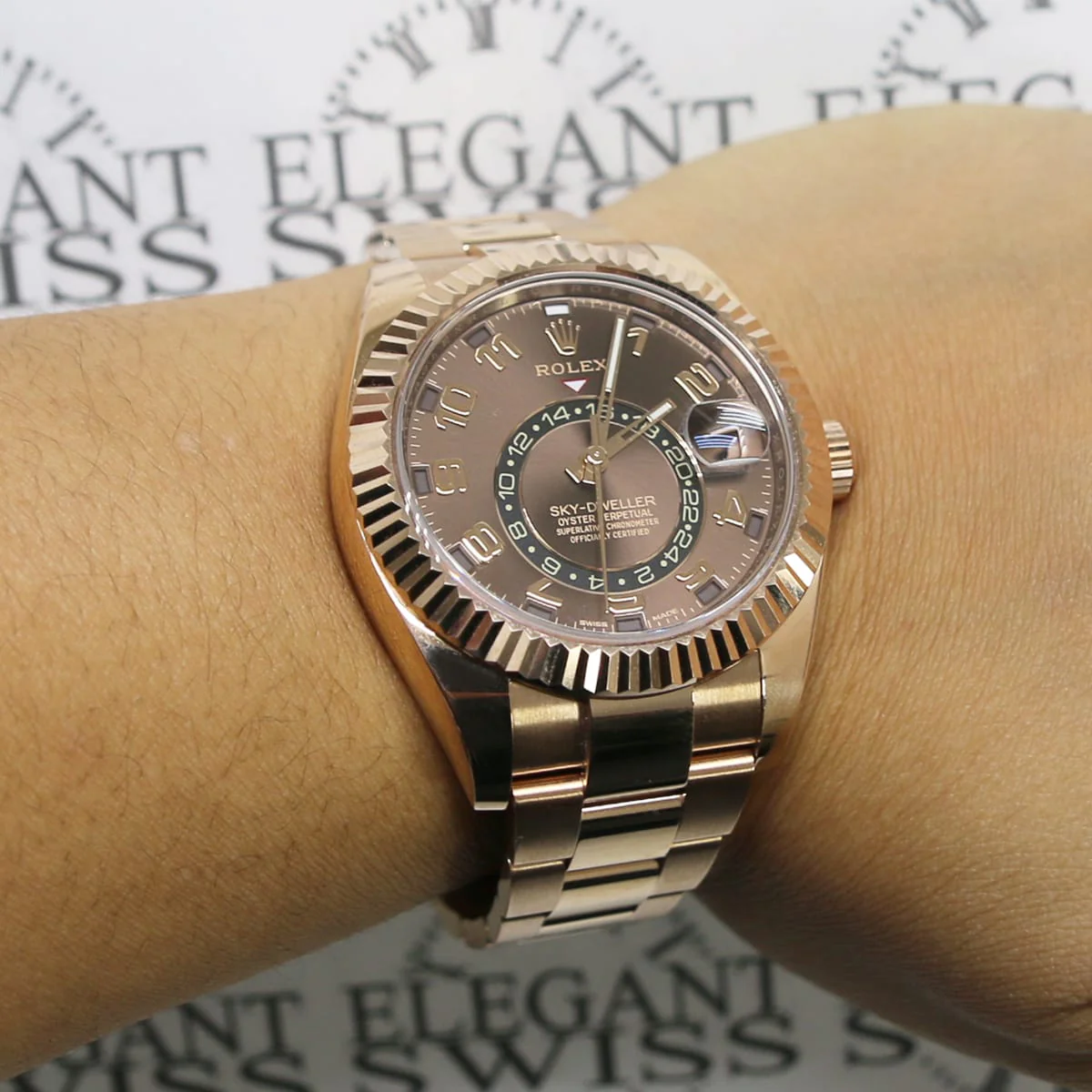 Rolex Sky-Dweller 18K Rose Gold Chocolate Dial 42mm Automatic Mens Watch 326935 Box & Papers - Image 3