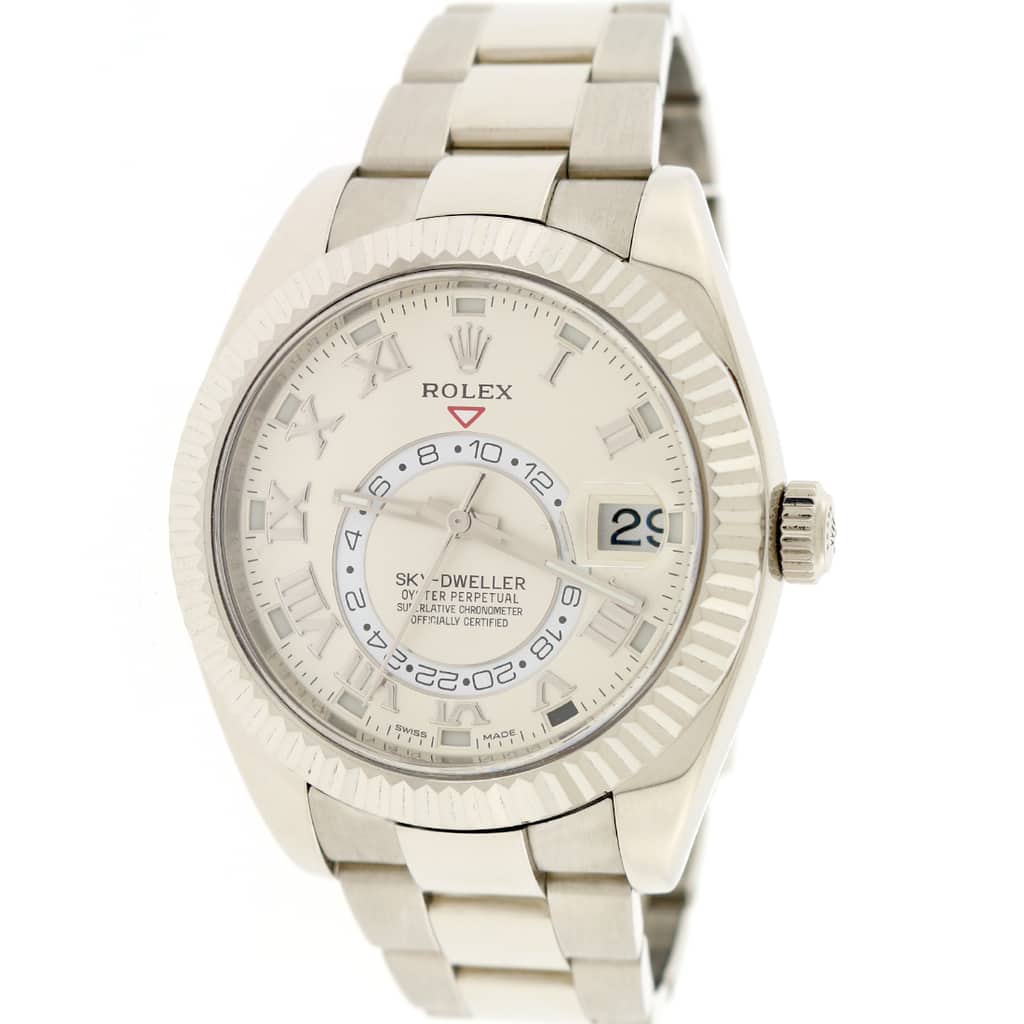 Rolex Sky-Dweller 18K White Gold Factory Ivory Roman Dial 42mm Watch 326939 Box Papers