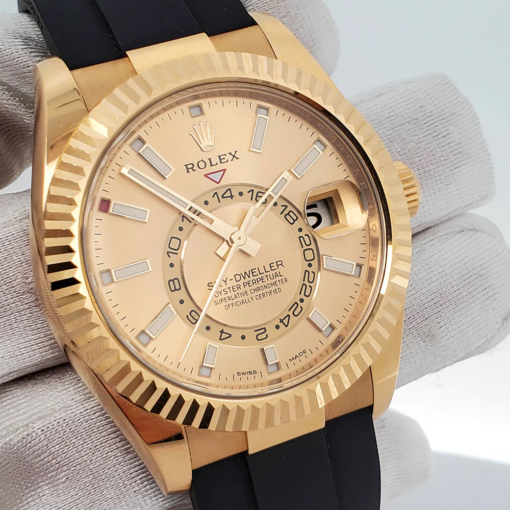 Rolex Sky-Dweller 42mm 326238 Champagne Dial Oysterflex Strap Yellow Gold Watch 2022 Box Papers - Image 2