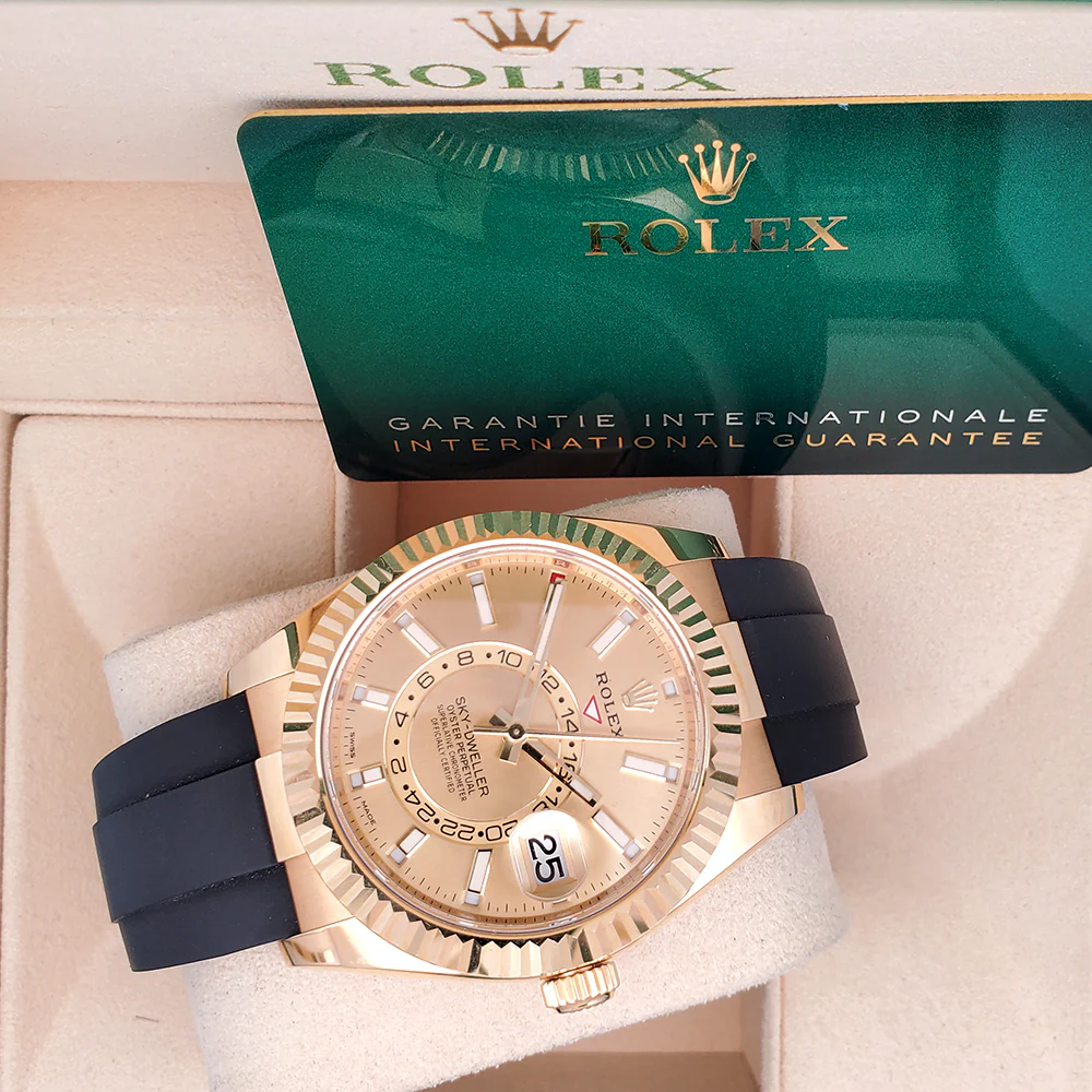 Rolex Sky-Dweller 42mm 326238 Champagne Dial Oysterflex Strap Yellow Gold Watch 2022 Box Papers - Image 3