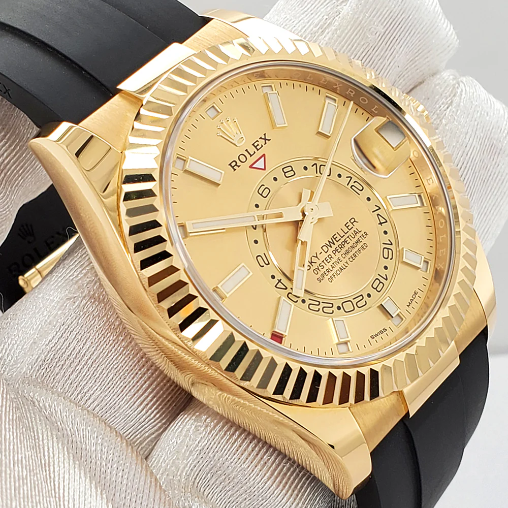 Rolex Sky-Dweller 42mm 326238 Champagne Dial Oysterflex Strap Yellow Gold Watch 2022 Box Papers - Image 2