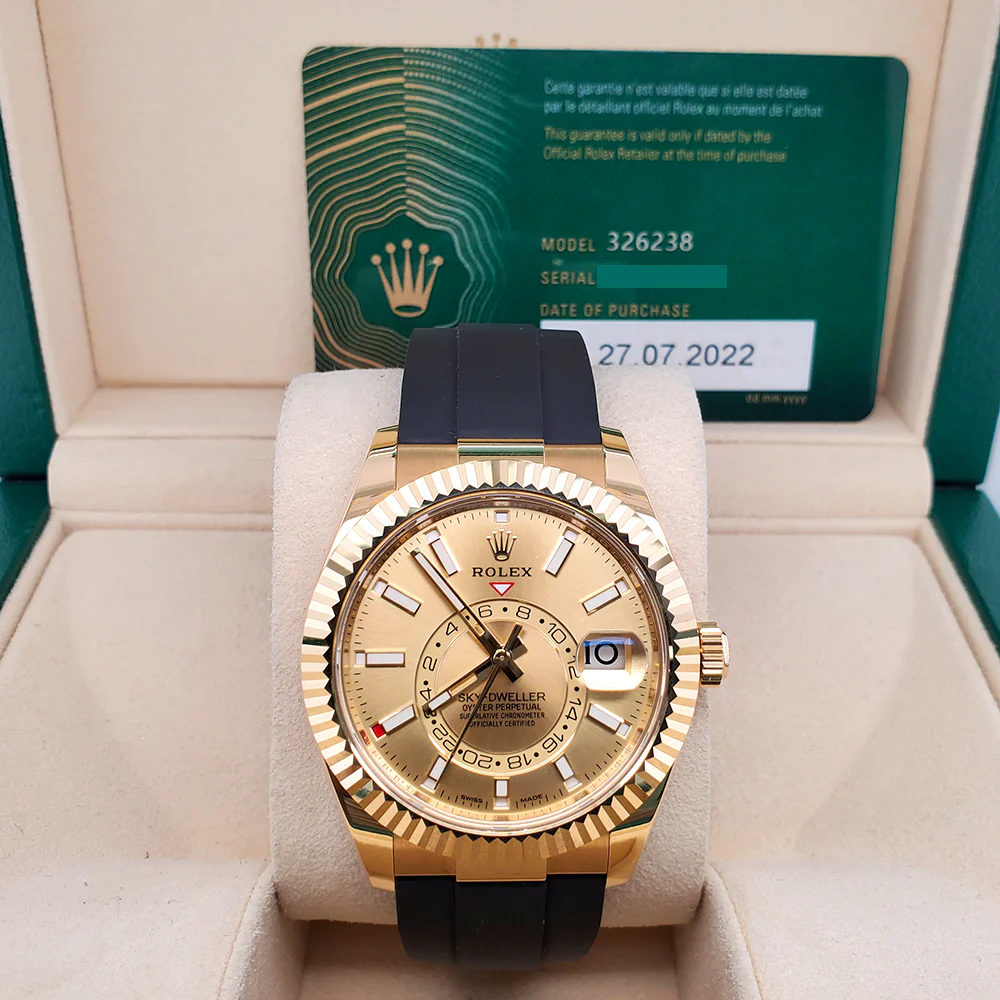Rolex Sky-Dweller 42mm 326238 Champagne Dial Oysterflex Strap Yellow Gold Watch 2022 Box Papers - Image 3