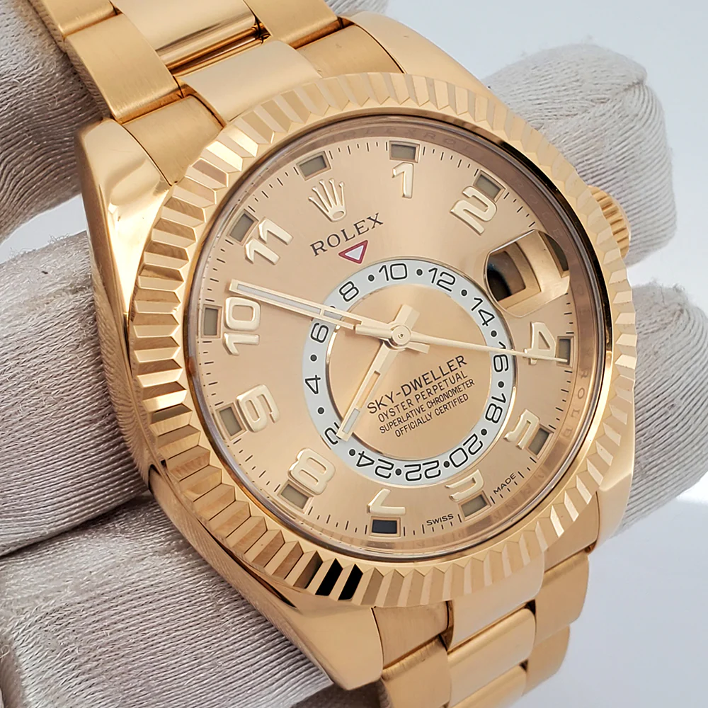 Rolex Sky-Dweller 42mm 326938 Champagne Sunray Arabic Dial Yellow Gold Watch Box Papers - Image 2