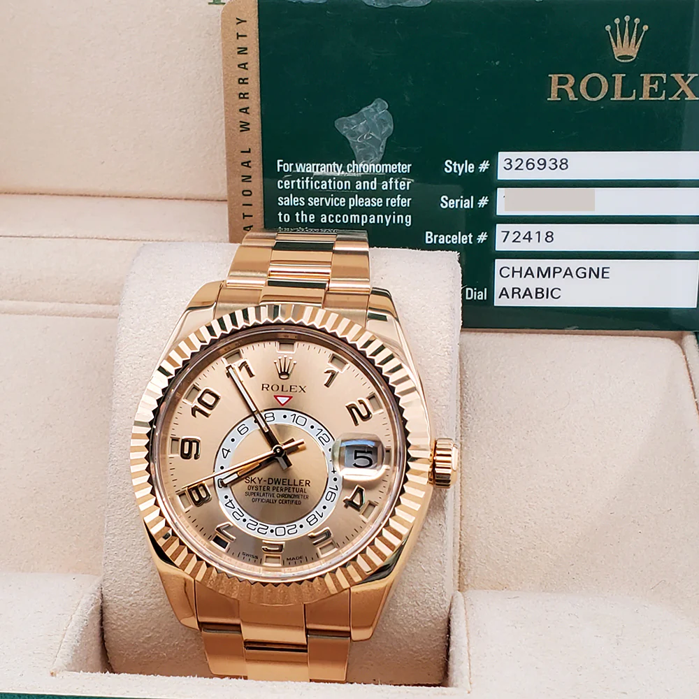 Rolex Sky-Dweller 42mm 326938 Champagne Sunray Arabic Dial Yellow Gold Watch Box Papers - Image 3