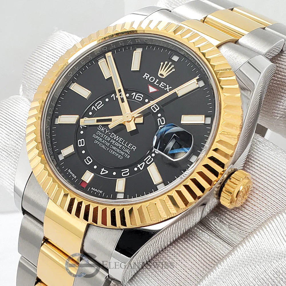 Rolex Sky-Dweller 42mm Black Dial Yellow Gold/Steel Watch 326933 Box Papers