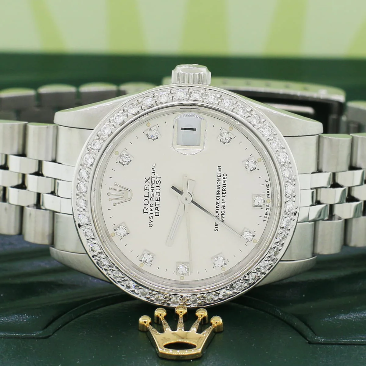 Rolex SS 31mm Factory Diamond Dial Automatic Jubilee Watch 68274 w/Custom Diamond Bezel - Image 4