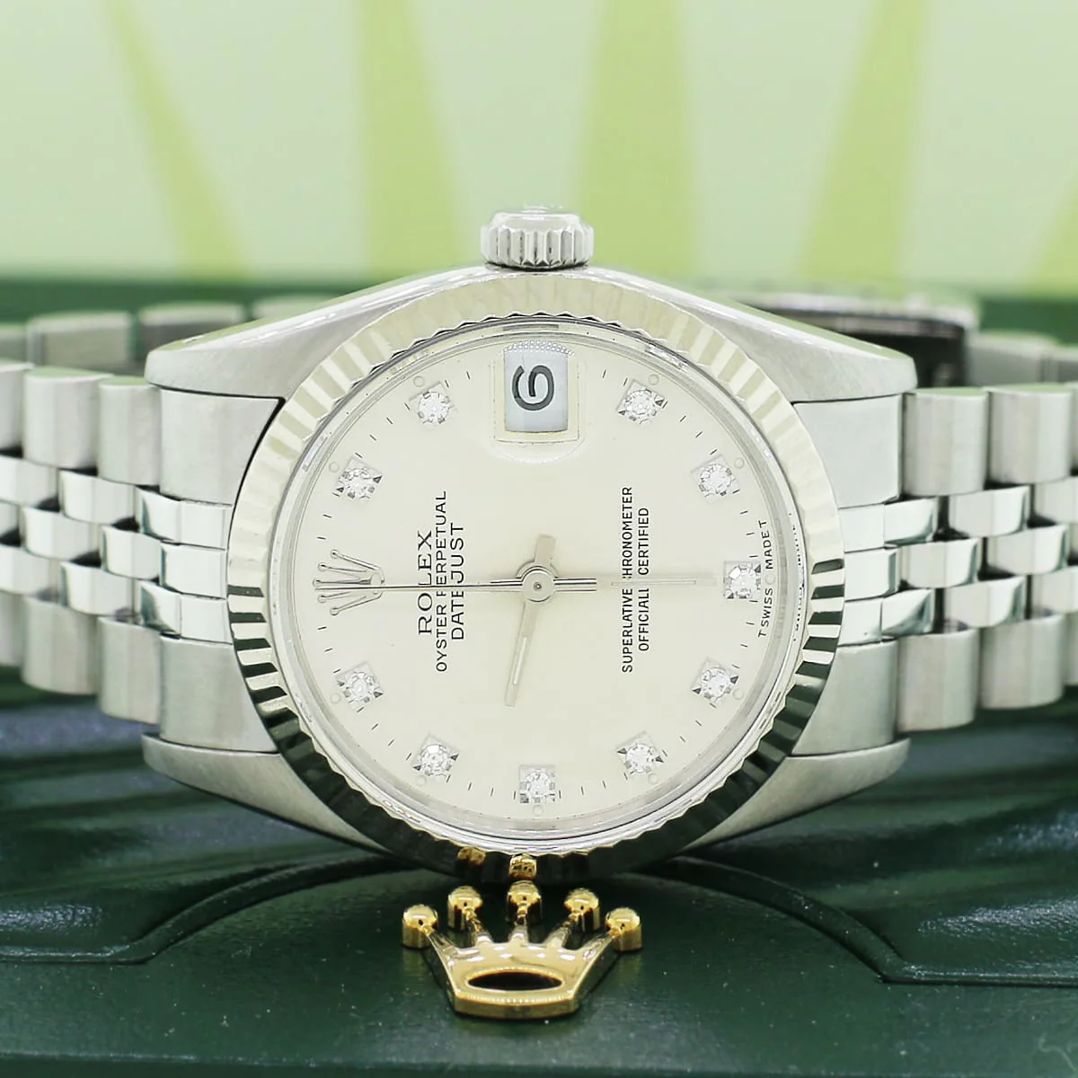 Rolex Datejust 31mm Midsize Diamond Dial 18K White Gold fluted bezel Automatic Jubilee Watch 68274 - Image 2