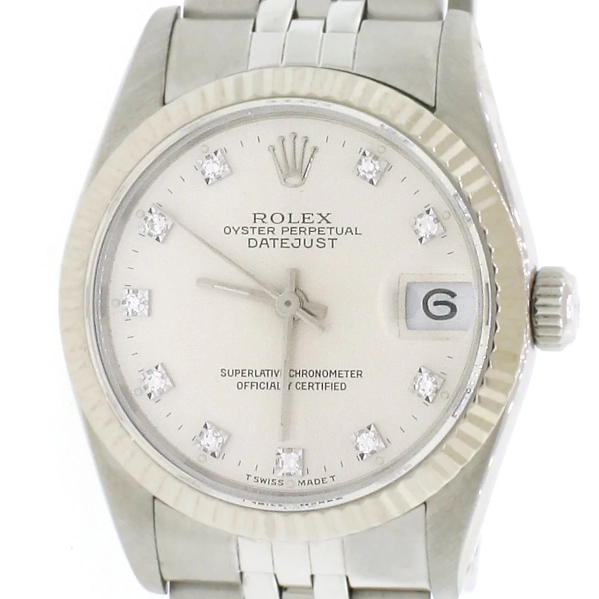 Rolex Datejust 31mm Midsize Diamond Dial 18K White Gold fluted bezel Automatic Jubilee Watch 68274 - Image 3