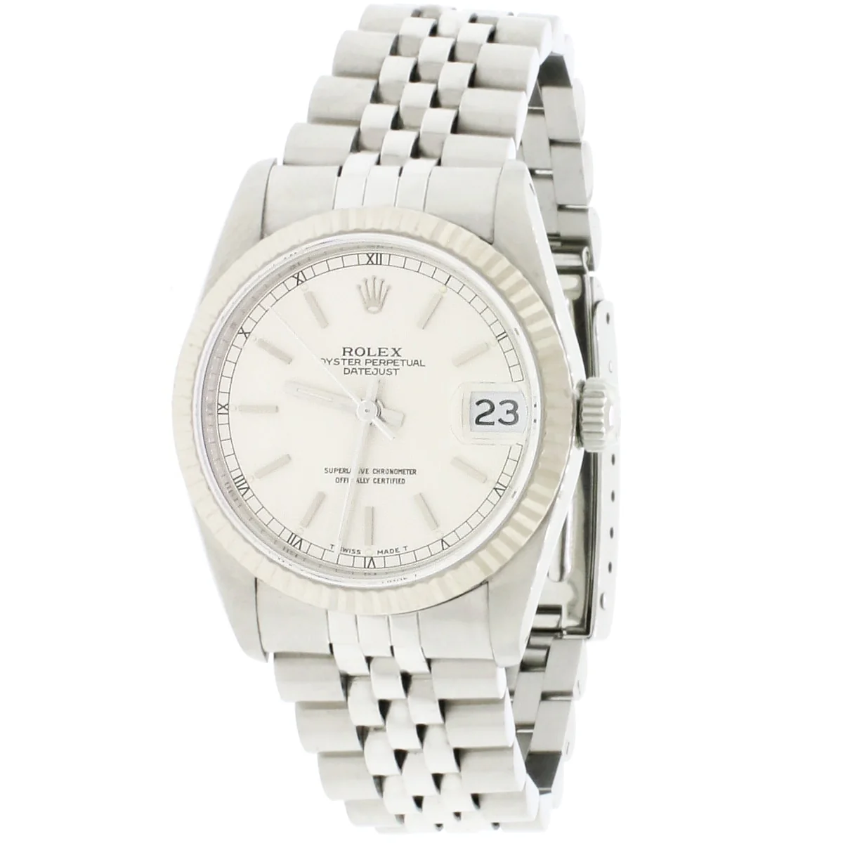 Rolex Datejust 31mm Silver Index Dial/White gold fluted bezel Jubilee steel Watch 68274