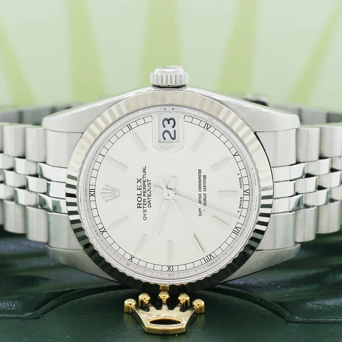 Rolex Datejust 31mm Silver Index Dial/White gold fluted bezel Jubilee steel Watch 68274 - Image 2