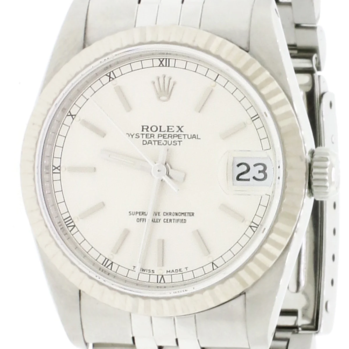 Rolex Datejust 31mm Silver Index Dial/White gold fluted bezel Jubilee steel Watch 68274 - Image 3