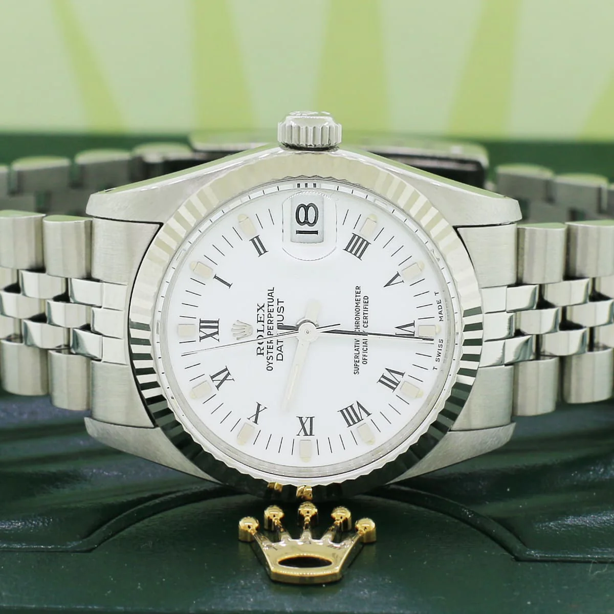 Rolex SS Midsize 31mm White Roman Dial 18K/SS White gold Fluted Bezel Jubilee 68274 - Image 3