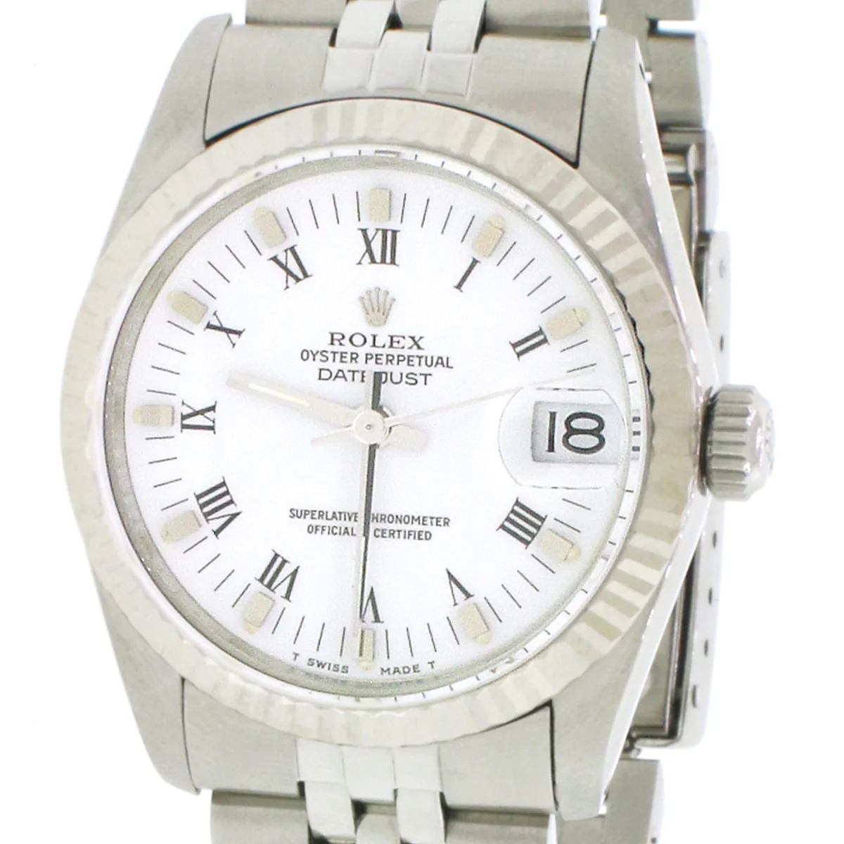 Rolex SS Midsize 31mm White Roman Dial 18K/SS White gold Fluted Bezel Jubilee 68274 - Image 8