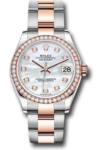 Rolex Steel and Everose Gold Datejust 31 Watch - 46 Diamond Bezel - Mother-of-Pearl Diamond Dial - Oyster Bracelet - 278381RBR mdo