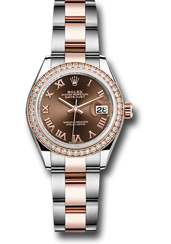 Rolex Steel and Everose Gold Rolesor Lady-Datejust 28 Watch - Diamond Bezel - Chocolate Roman Dial - Oyster Bracelet - 279381RBR choro