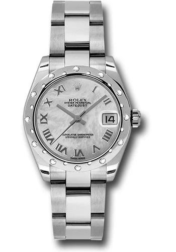 Rolex Steel and White Gold Datejust 31 Watch - 24 Diamond Bezel - Mother-Of-Pearl Roman Dial - Oyster Bracelet - 178344 mro